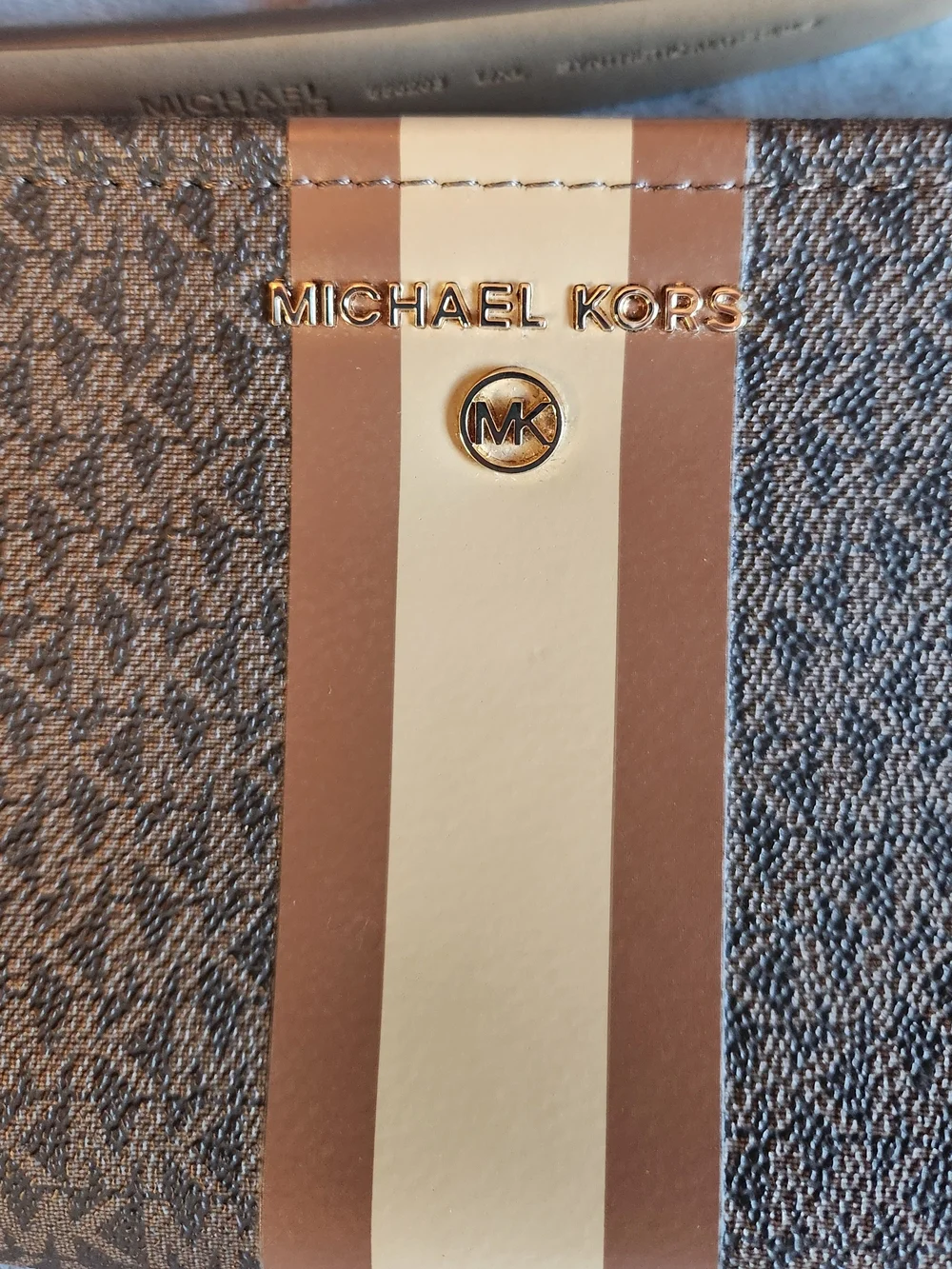 Michael Kors Brown and Cream Signature Stripe Crossbody
